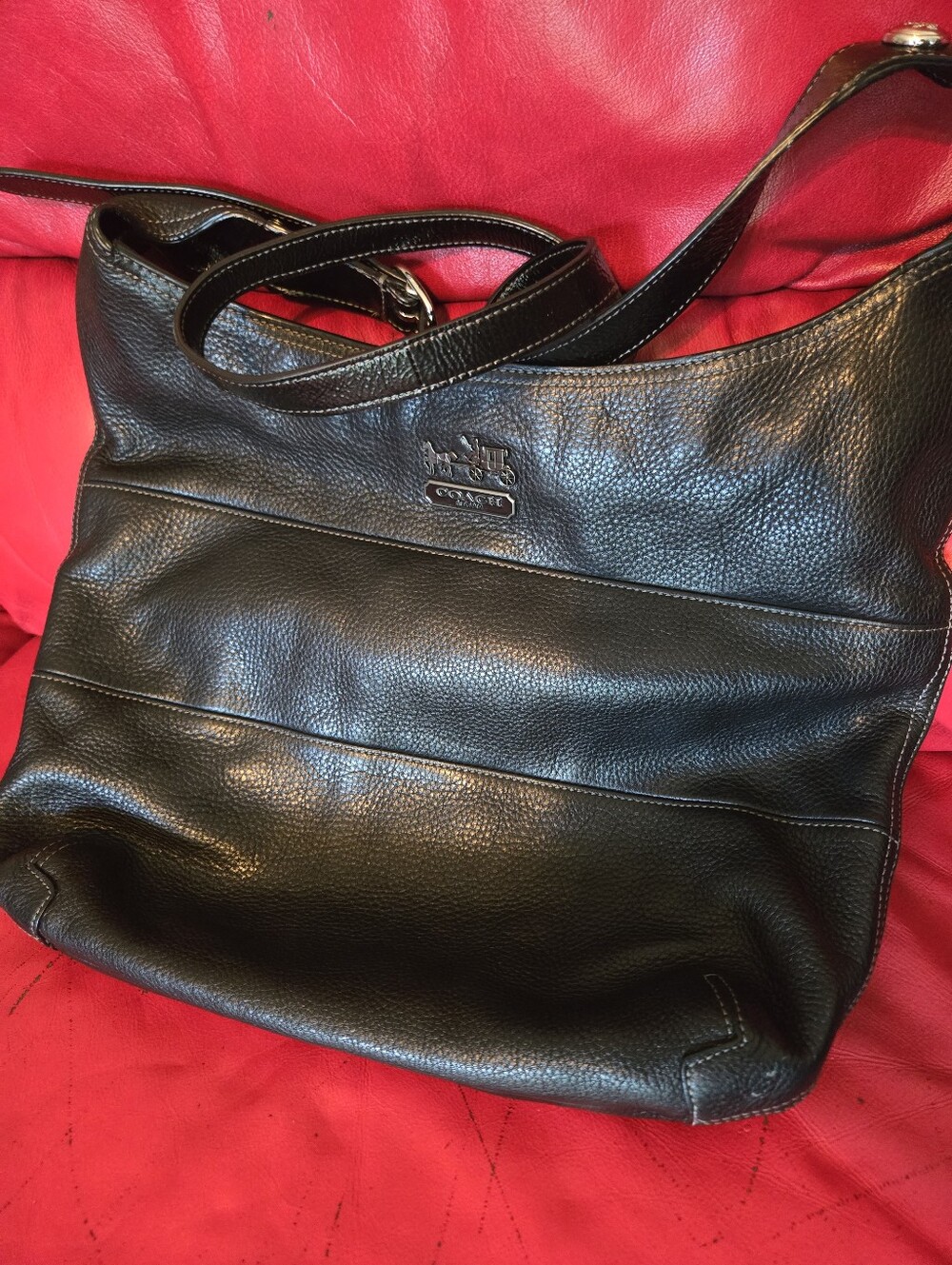 Coach Black Pebbled Leather Messenger Tote for Woman